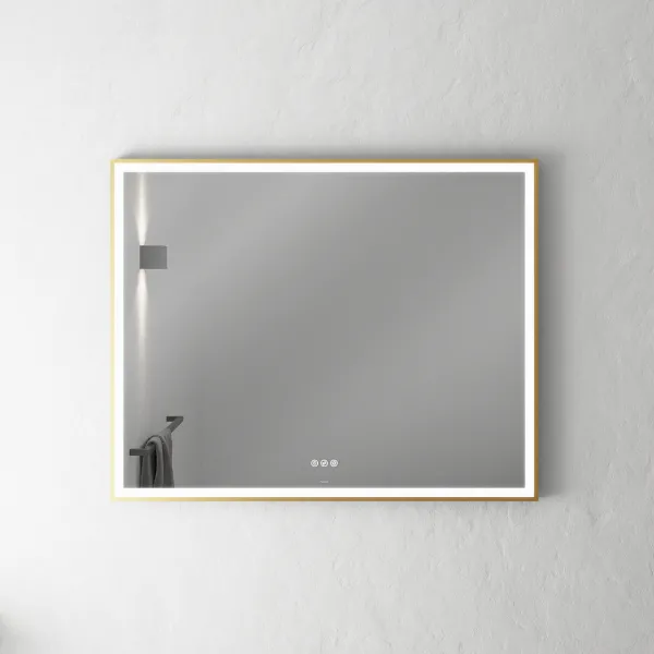 Pulcher Soho Mirror PSM-1080 - 100x80 cm. Speil m/lys og lysstyring, Matt Messing farget ramme