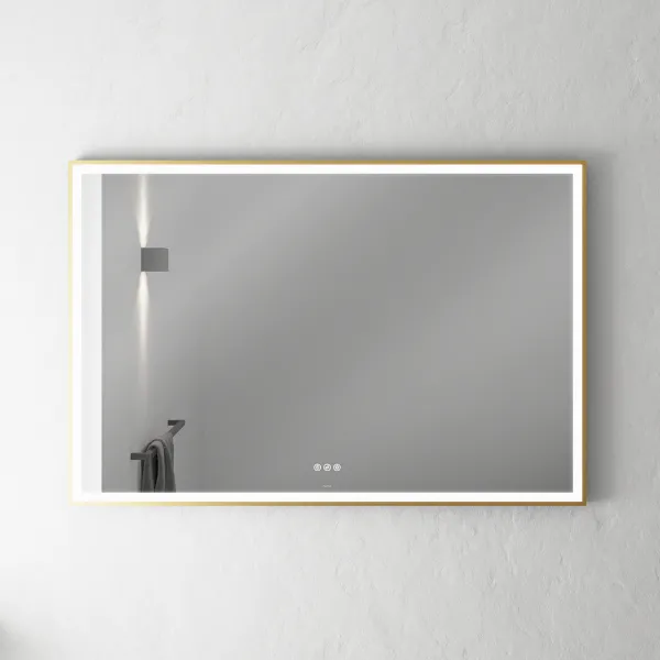 Pulcher Soho Mirror PSM-1280 - 120x80 cm. Speil m/lys og lysstyring, Matt Messing farget ramme