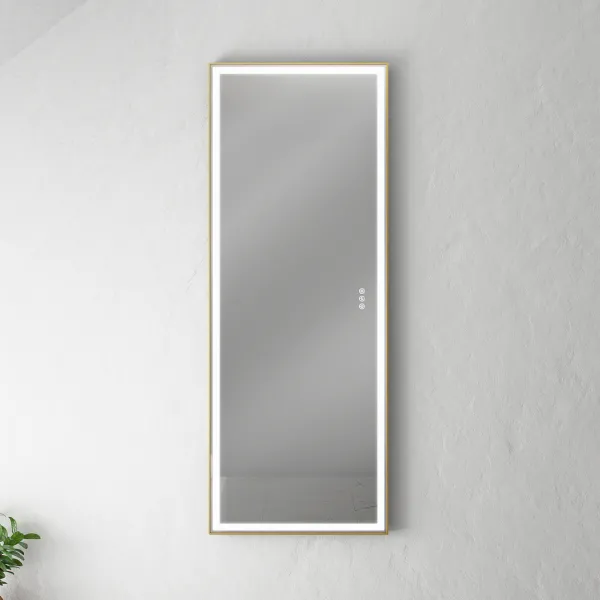 Pulcher Soho Mirror PSM-1453 - 140x53,5 cm. Speil m/lys og lysstyring, Matt Messing farget ramme