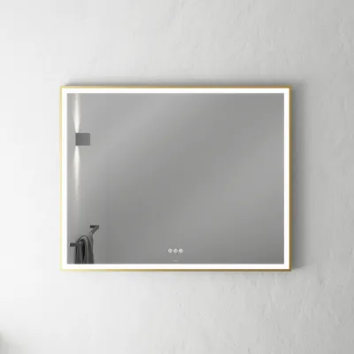 Pulcher Soho Mirror PSM-1080 - 100x80 cm. Spejl m/lys og lysstyring, Mat Messing farvet ramme