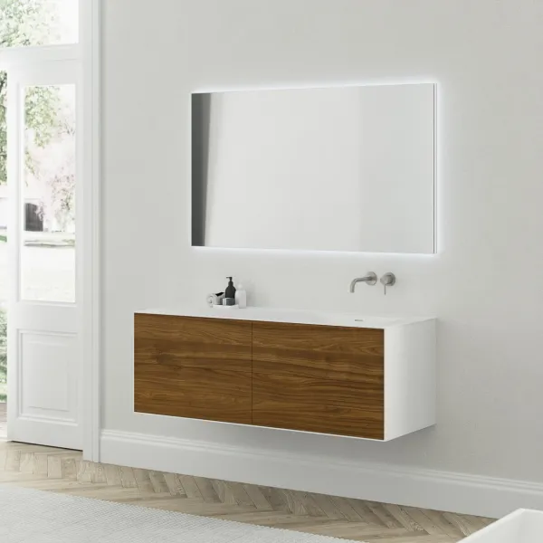 Copenhagen Chic 140R - Badmøbel MKII, Glacier White Corian® m/American Walnut
