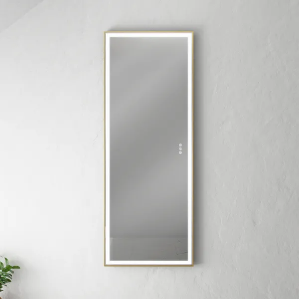 Pulcher Soho Mirror PSM-1453 - 140x53,5 cm. Spejl m/lys og lysstyring, Mat Messing farvet ramme