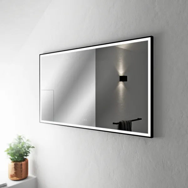 Pulcher Soho Mirror PSM-1480 - 140x80 cm., speil m/lys og lysstyring, matt sort ramme