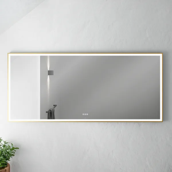 Pulcher Soho Mirror PSM-1880 - 180x80 cm. Spejl m/lys og lysstyring,Mat Messing farvet ramme