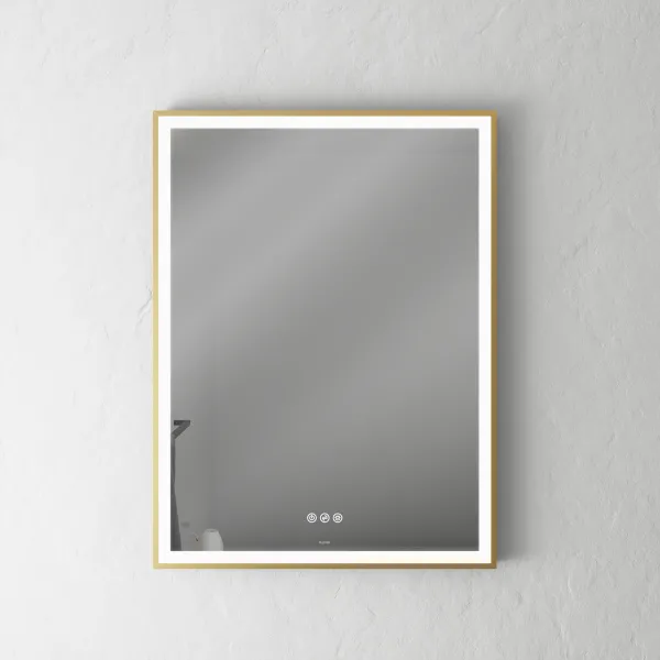 Pulcher Soho Mirror PSM-6080 - 60x80 cm. Speil m/lys og lysstyring, Matt Messing farget ramme
