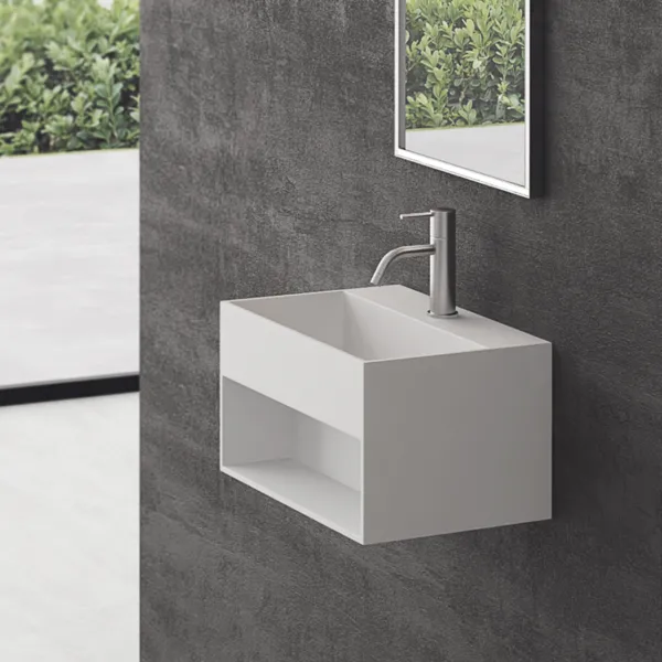 Boxo 45S - 45x30 cm Håndvask med opbevaring, Mathvid SolidTec®