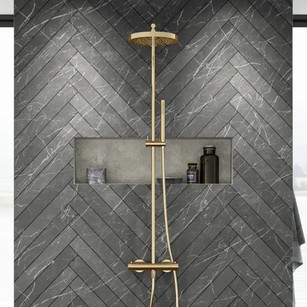 Semplice SRL10 - Termostatsæt, XL Rain DeLuxe Ø24 m/EasyClean, Poleret Messing Natur