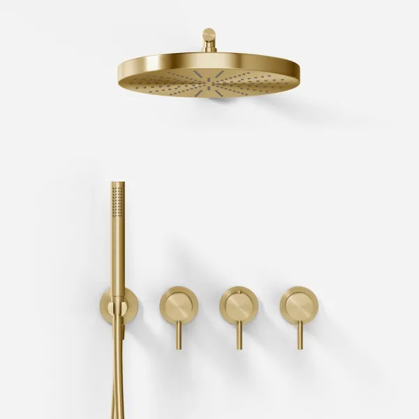 Semplice STB801 S02 - XXL Rain DeLux Ø28 cm, SmartTerm Væg, PVD Børstet Messing