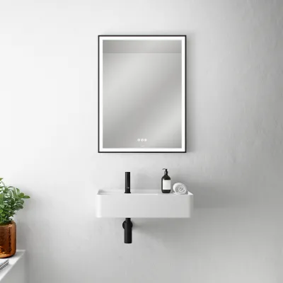 Pulcher Soho Mirror PSM-6080 - 60x80 cm., spejl m/lys og lysstyring, Matsort ramme