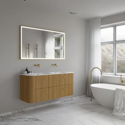 Pulcher Soho Mirror PSM-1480 - 140x80 cm. Spejl m/lys og lysstyring, Mat Messing farvet ramme
