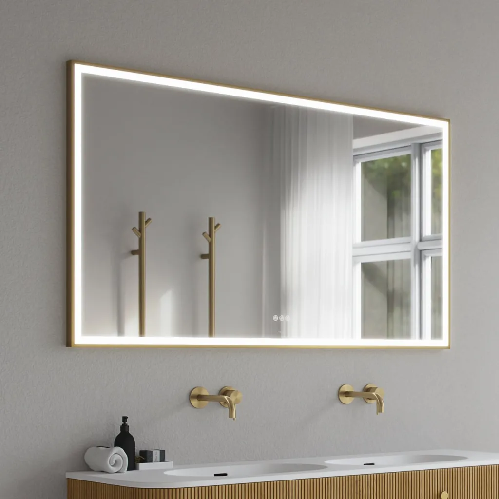 Pulcher Soho Mirror PSM-1480 - 140x80 cm. Spejl m/lys og lysstyring, Mat Messing farvet ramme