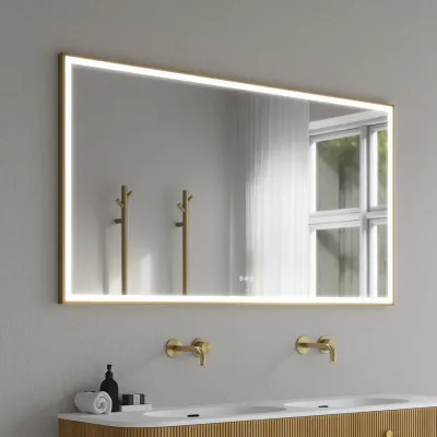 Pulcher Soho Mirror PSM-1480 - 140x80 cm. Spejl m/lys og lysstyring, Mat Messing farvet ramme