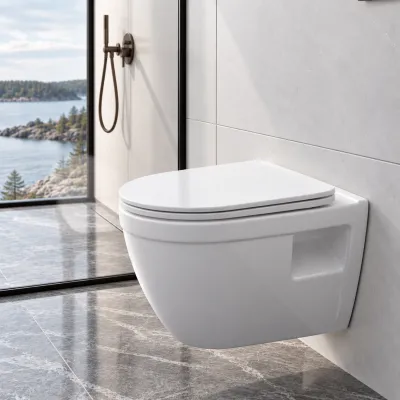 Stool AS1-18 - Toilet 52 cm, inkl. soft close sæde, Hvid, Rimless + EasyClean Coat