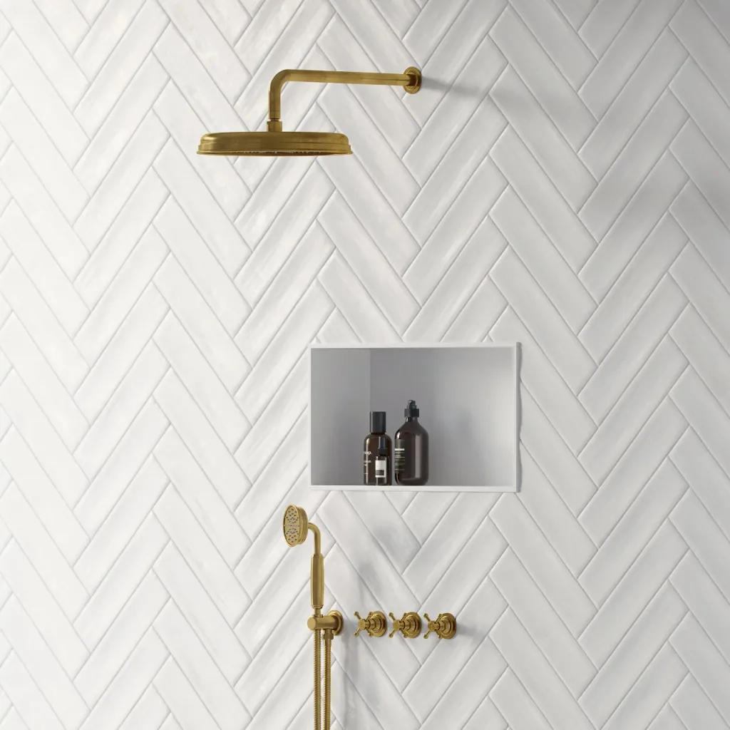 Hassel&Teudt HBR704 S03 - Brusesæt m/Ø31 cm. Rain DeLuxe m/EasyClean, Væg, Poleret Messing Natur