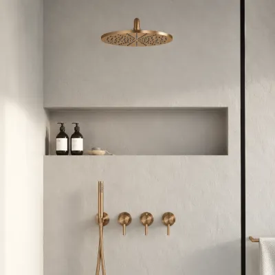 Semplice STB801 S07 - Rain DeLux SmartTerm Ø30 cm EasyClean, Væg, PVD Børstet Kobber