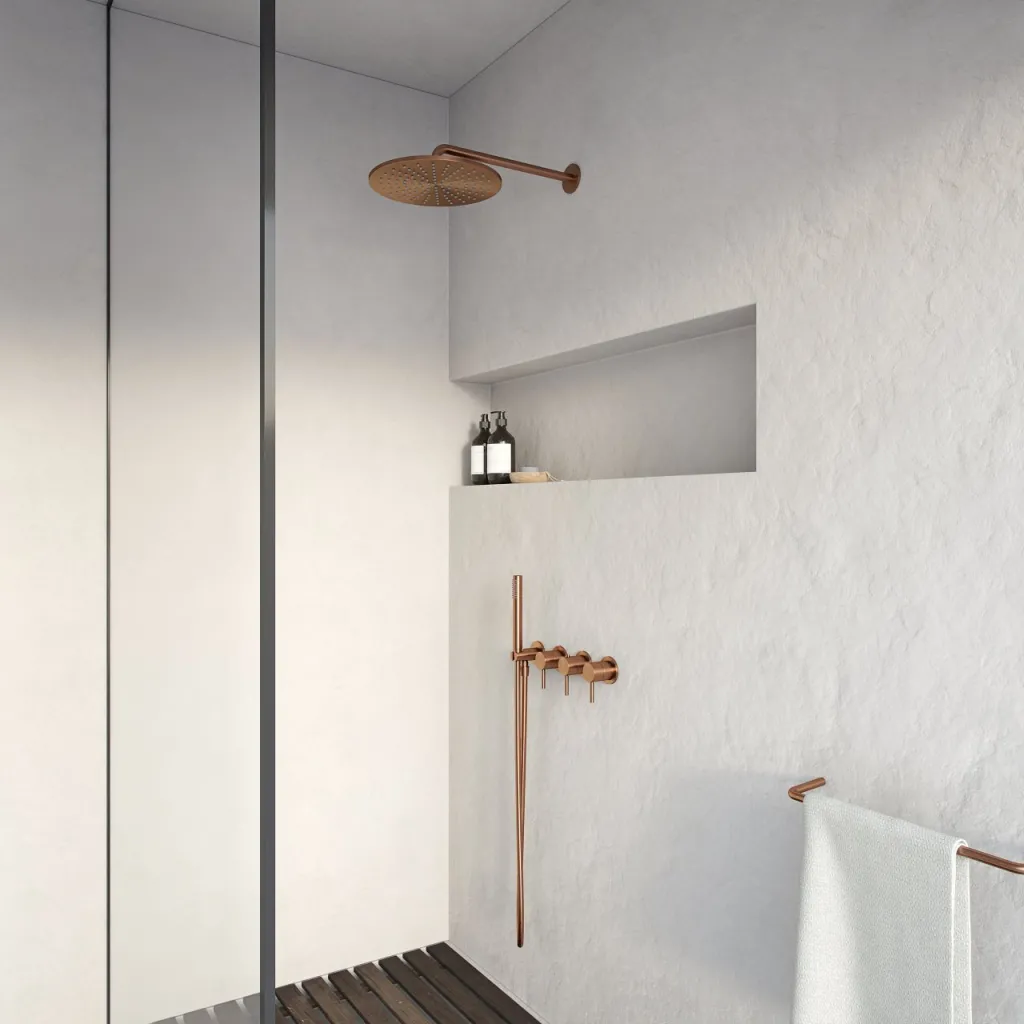Semplice STB801 S07 - Rain DeLux SmartTerm Ø30 cm EasyClean, Væg, PVD Børstet Kobber