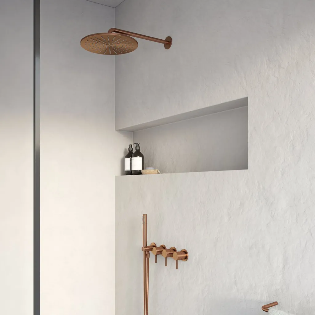 Semplice STB801 S07 - Rain DeLux SmartTerm Ø30 cm EasyClean, Væg, PVD Børstet Kobber