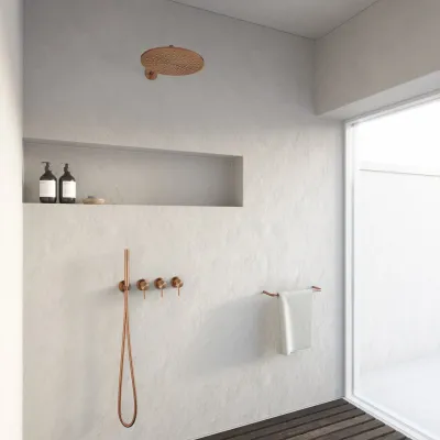 Semplice STB801 S07 - Rain DeLux SmartTerm Ø30 cm EasyClean, Væg, PVD Børstet Kobber