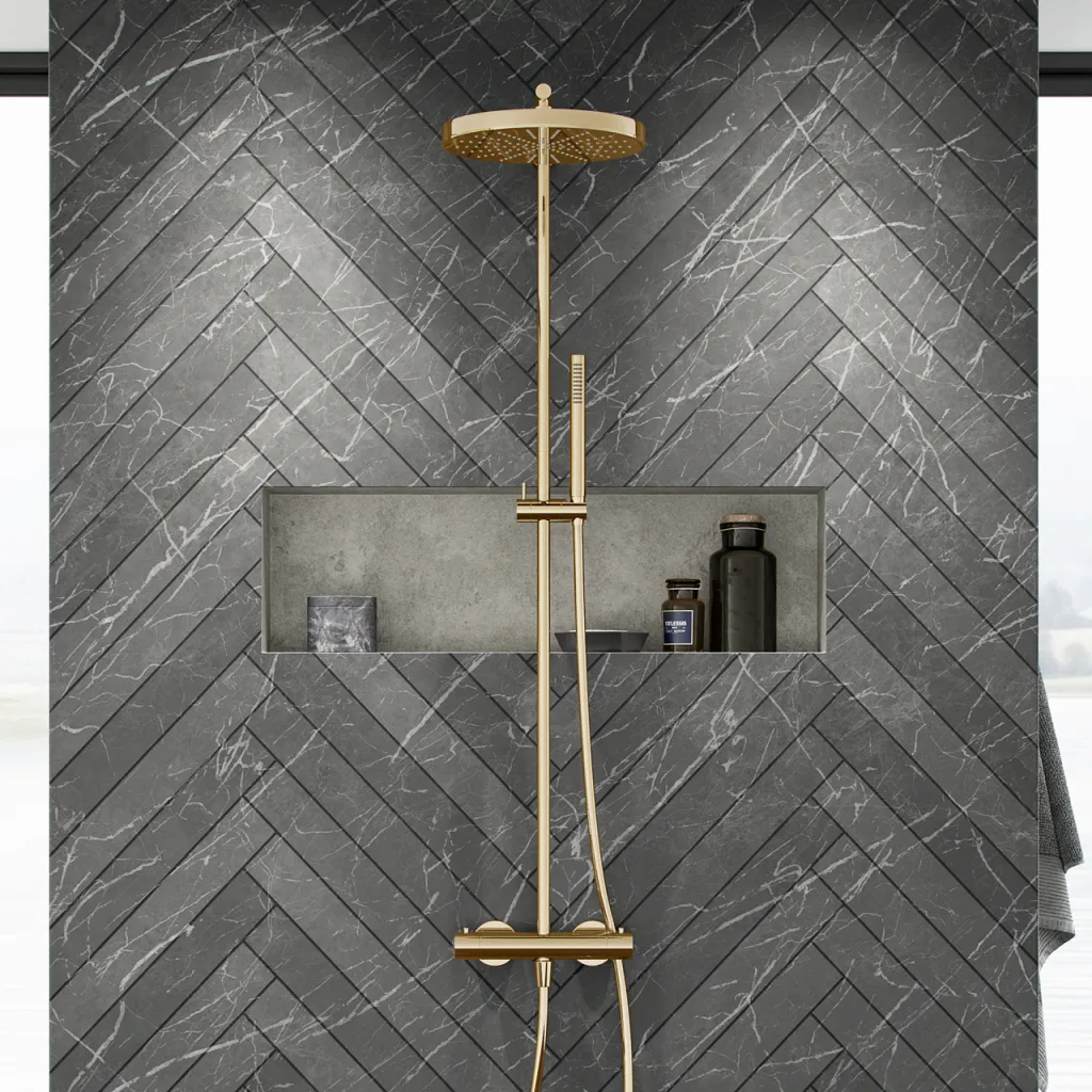 Semplice SRL10 S02 - Termostatsæt, XXL Rain DeLux Ø28 m/EasyClean, Poleret Messing Natur