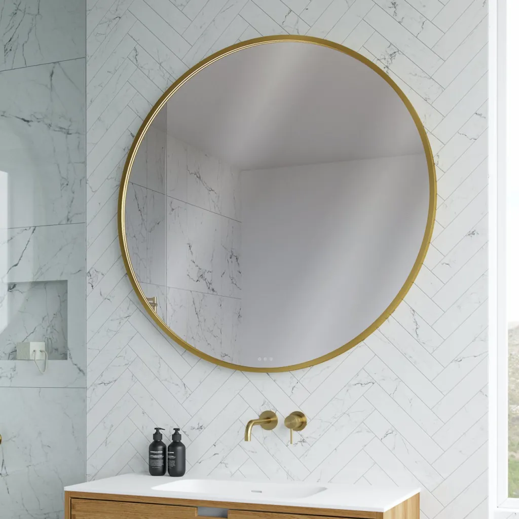 Pulcher Mood 1 PM1-110 - Ø110 cm Dugfrit spejl m/lys og lysstyring, Børstet Messing