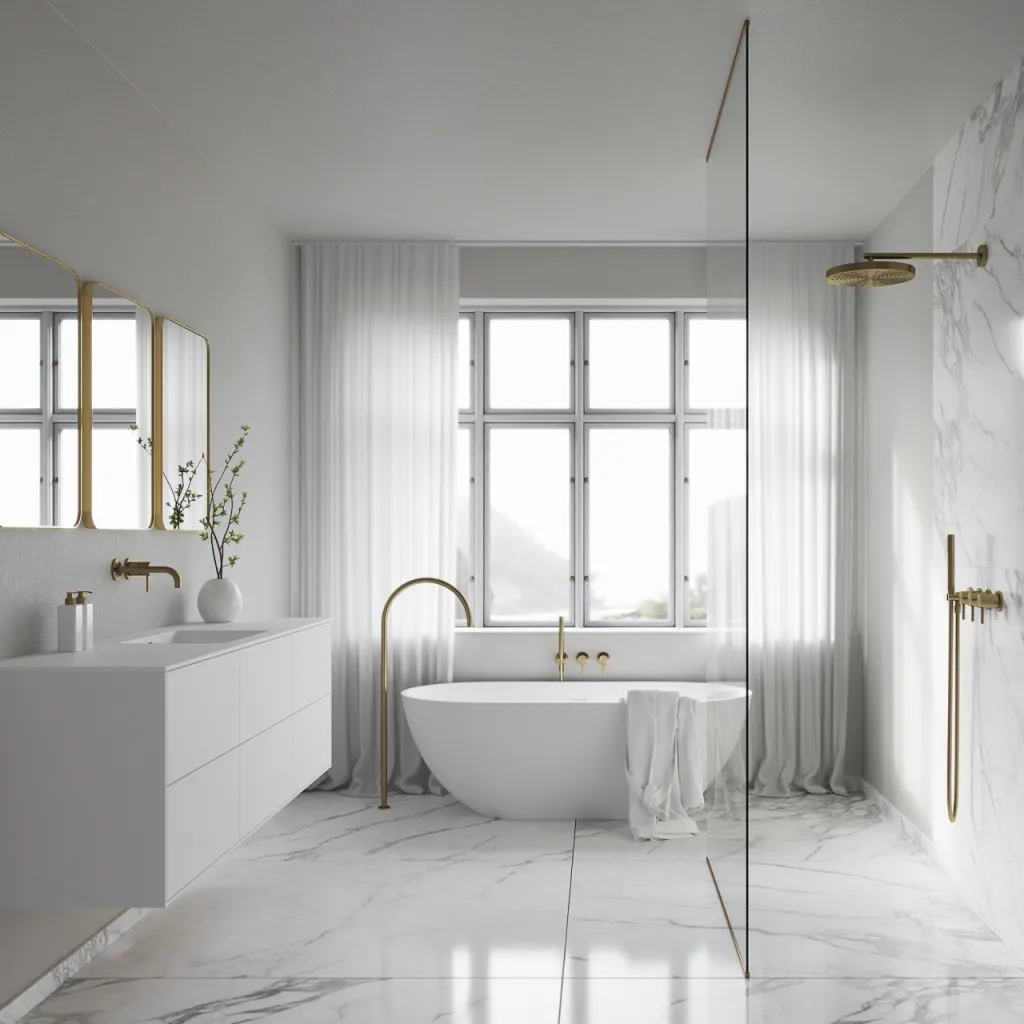 Semplice STB801 S02 - XXL Rain DeLux Ø28 cm, SmartTerm Væg, PVD Børstet Messing