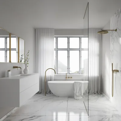 Semplice STB801 S02 - XXL Rain DeLux Ø28 cm, SmartTerm Væg, PVD Børstet Messing