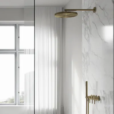 Semplice STB801 S02 - XXL Rain DeLux Ø28 cm, SmartTerm Væg, PVD Børstet Messing