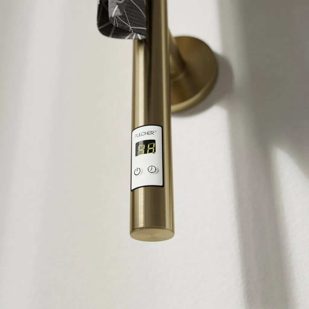 Pulcher® Style PS14 - Elektrisk Håndklædetørrer m/timer, PVD Børstet Messing