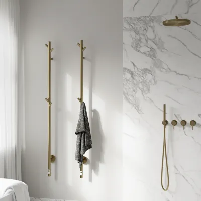 Pulcher® Style PS14 - Elektrisk Håndklædetørrer m/timer, PVD Børstet Messing