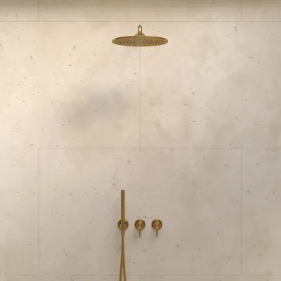 Semplice SBR801 S07 - Brusesæt, Rain DeLuxe Ø30 cm, Væg, PVD Børstet Messing