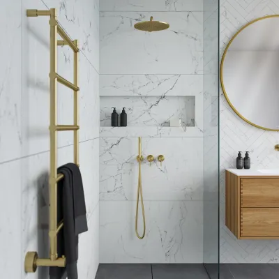 Semplice SBR801 S07 - Brusesæt, Rain DeLuxe Ø30 cm, Væg, PVD Børstet Messing