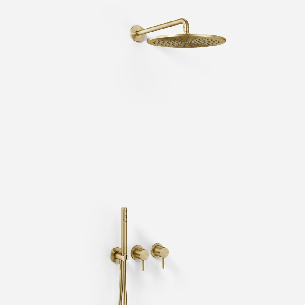 Semplice SBR801 S07 - Brusesæt, Rain DeLuxe Ø30 cm, Væg, PVD Børstet Messing