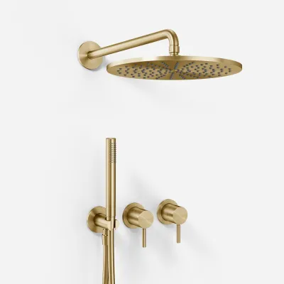 Semplice SBR801 S07 - Brusesæt, Rain DeLuxe Ø30 cm, Væg, PVD Børstet Messing