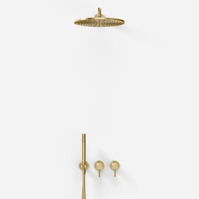 Semplice SBR801 S07 - Brusesæt, Rain DeLuxe Ø30 cm, Væg, PVD Børstet Messing