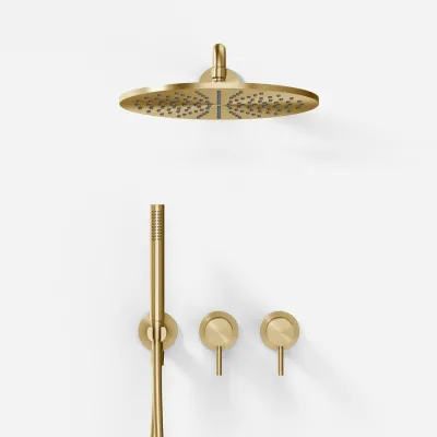 Semplice SBR801 S07 - Brusesæt, Rain DeLuxe Ø30 cm, Væg, PVD Børstet Messing