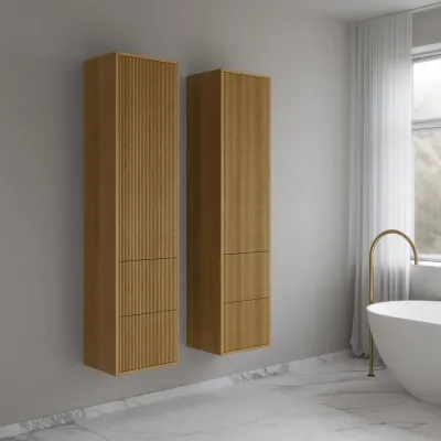 Noorwork NHC4317 - 40x35x170 cm, Snedkerhøjskab m/2 skuffer i Natur Eg 