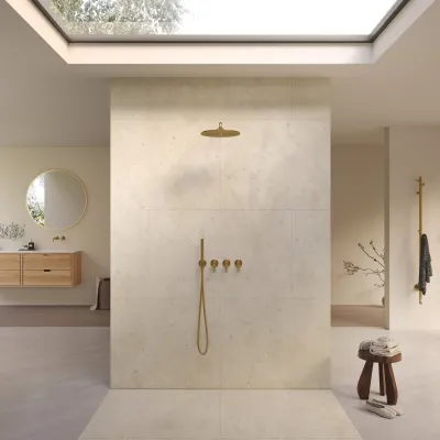 Semplice STB801 S07 - Rain DeLux SmartTerm Ø30 cm EasyClean, Væg, PVD Børstet Messing