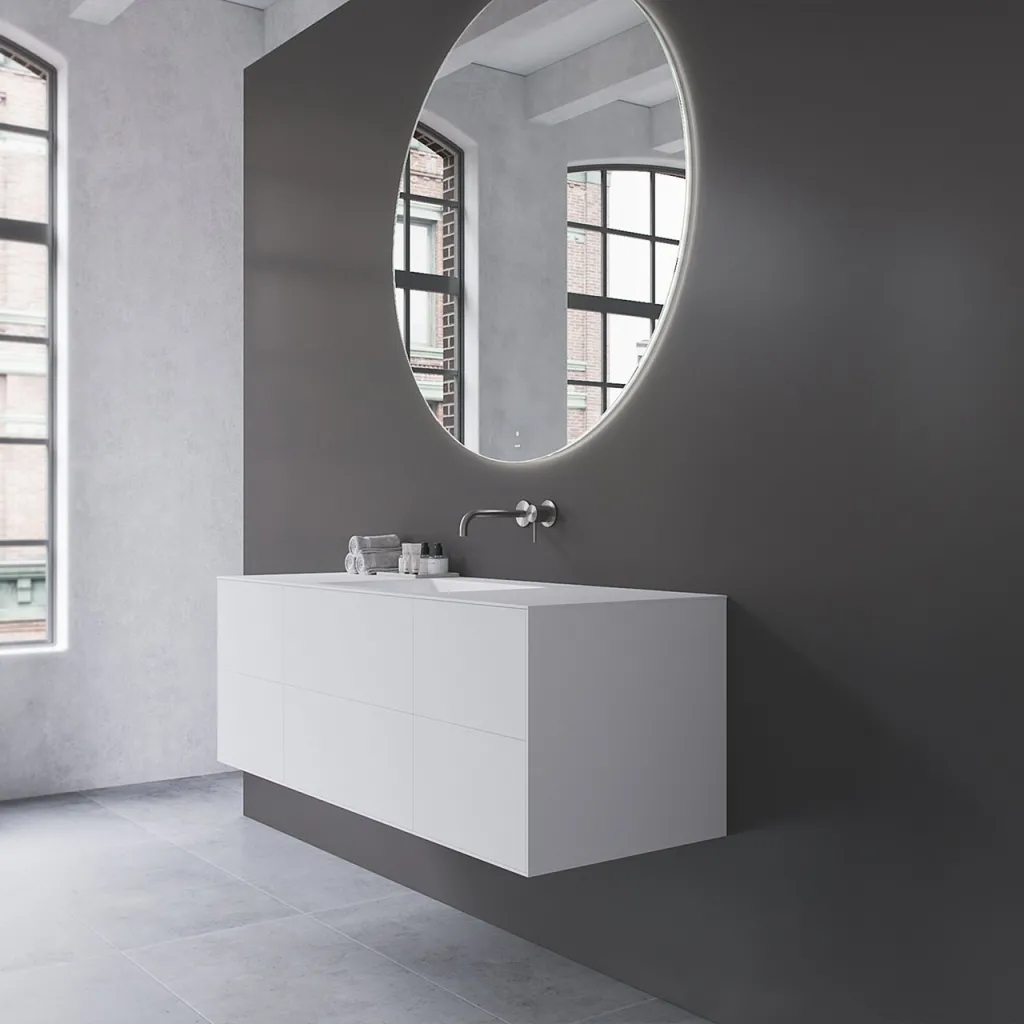 Copenhagen Chic 140 - MKII, Snedkermøbel, 6 skuffer, vask & korpus i Glacier White Corian® og fronter i Matwhite