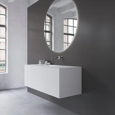 Copenhagen Chic 140 - MKII, Snedkermøbel, 6 skuffer, vask & korpus i Glacier White Corian® og fronter i Matwhite