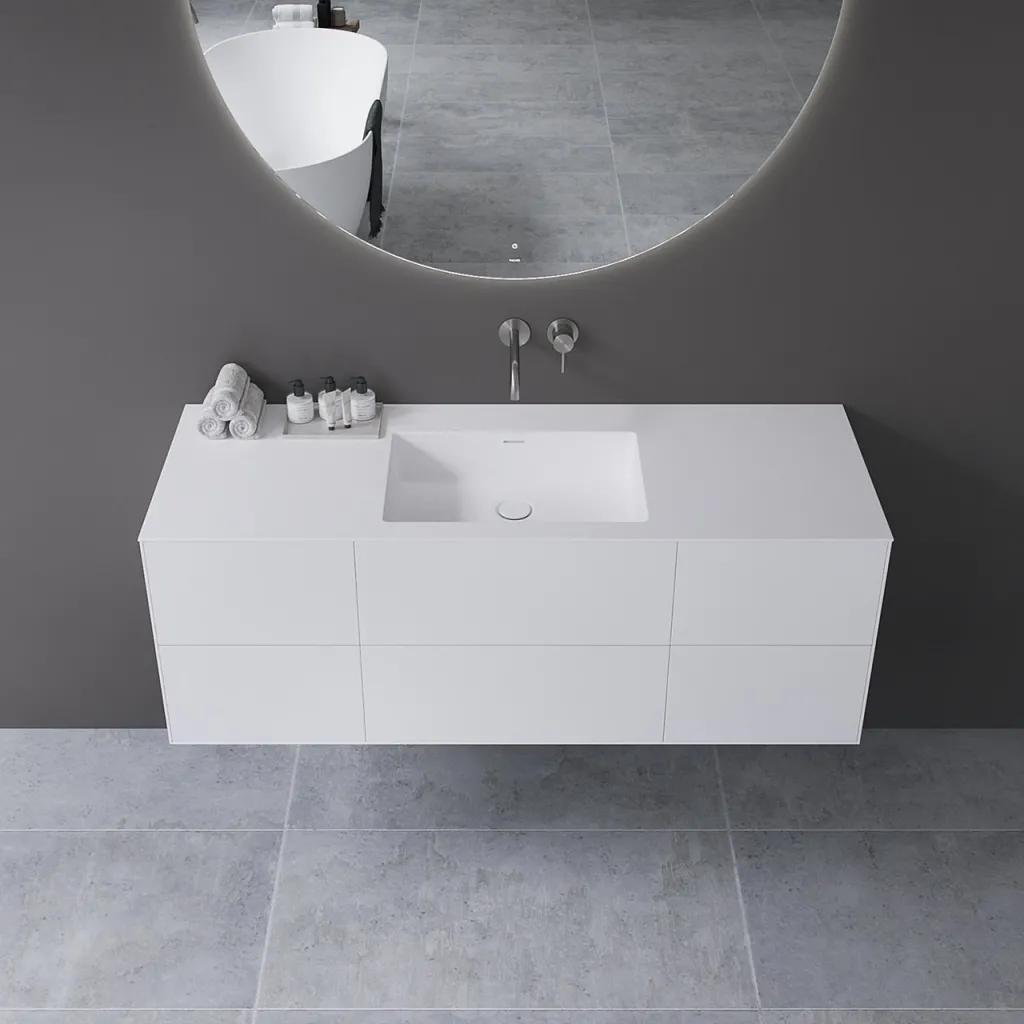 Copenhagen Chic 140 - MKII, Snedkermøbel, 6 skuffer, vask & korpus i Glacier White Corian® og fronter i Matwhite