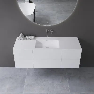 Copenhagen Chic 140 - MKII, Snedkermøbel, 6 skuffer, vask & korpus i Glacier White Corian® og fronter i Matwhite