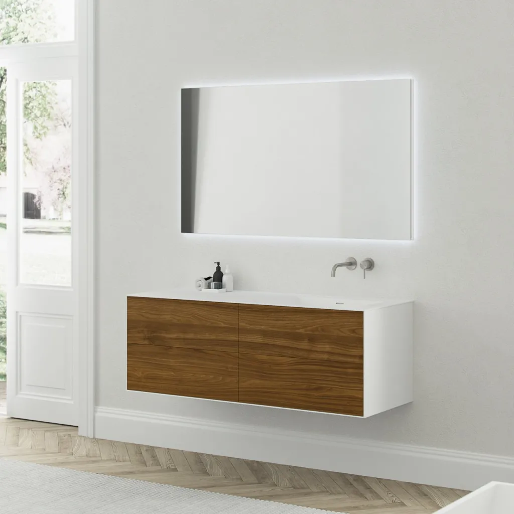 Copenhagen Chic 140R - Badmøbel MKII, Glacier White Corian® m/American Walnut