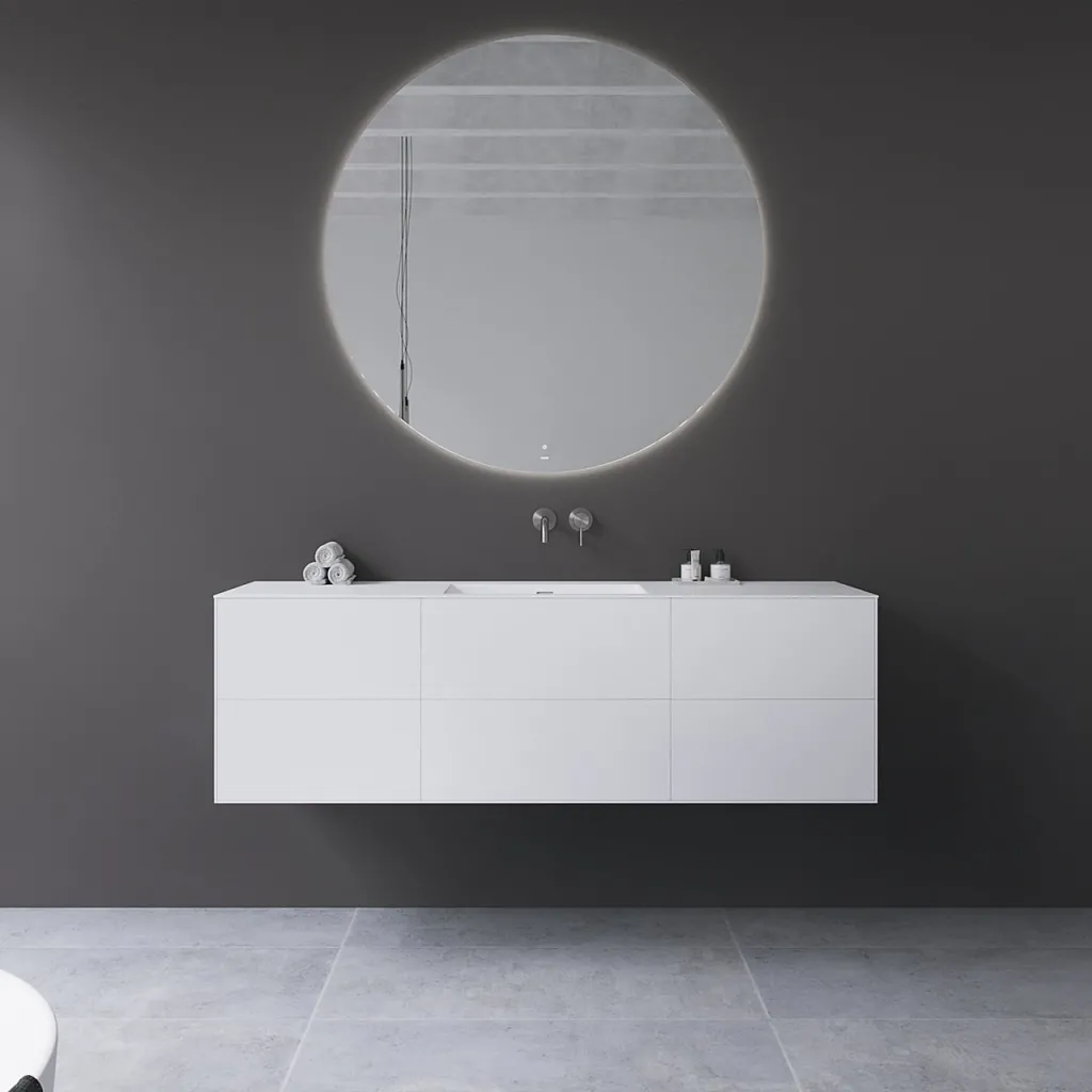 Copenhagen Chic 160 - MKII, Snedkermøbel, 6 skuffer, vask & korpus i Glacier White Corian® og fronter i Matwhite