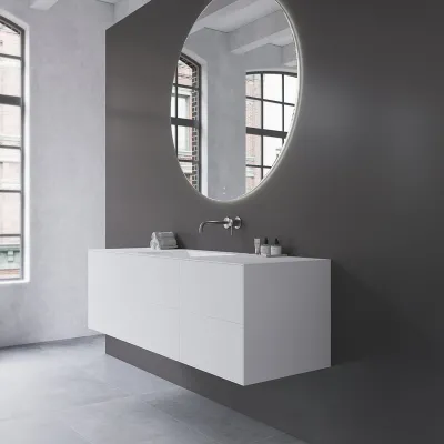 Copenhagen Chic 160 - MKII, Snedkermøbel, 6 skuffer, vask & korpus i Glacier White Corian® og fronter i Matwhite