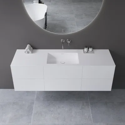 Copenhagen Chic 160 - MKII, Snedkermøbel, 6 skuffer, vask & korpus i Glacier White Corian® og fronter i Matwhite