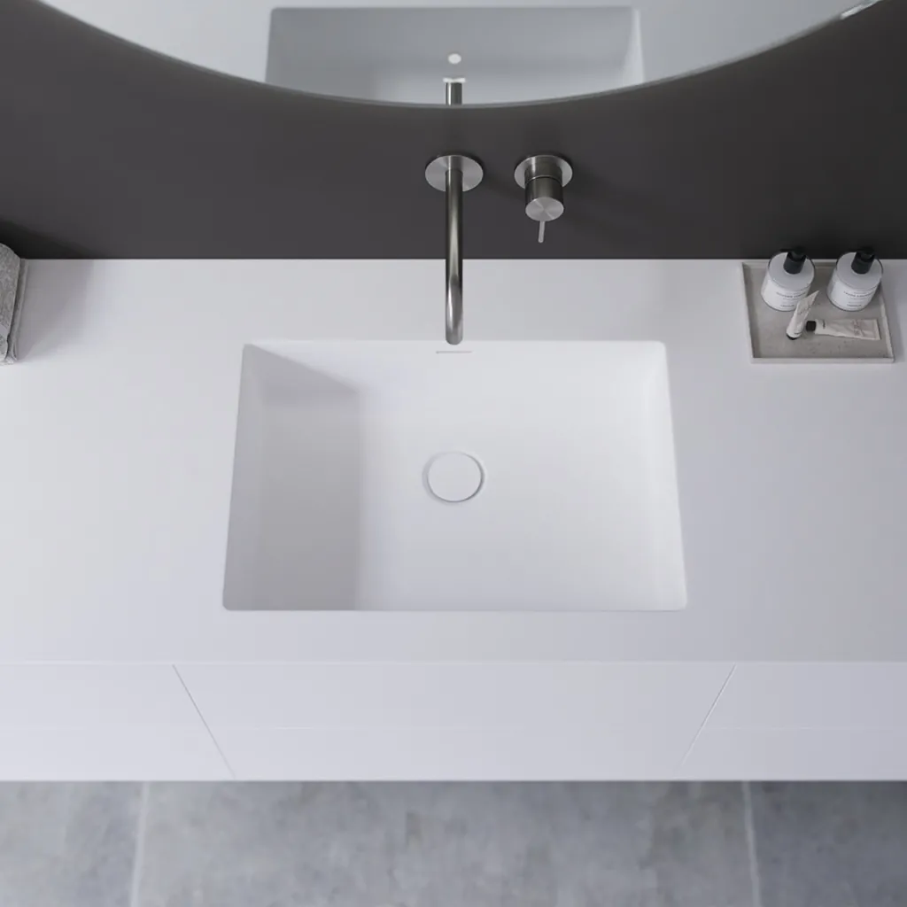 Copenhagen Chic 160 - MKII, Snedkermøbel, 6 skuffer, vask & korpus i Glacier White Corian® og fronter i Matwhite