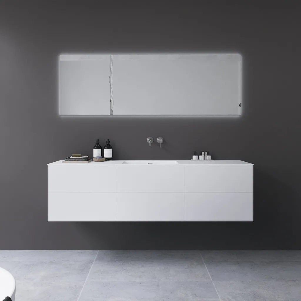 Copenhagen Chic 180 - MKII, Snedkermøbel, 6 skuffer, vask & korpus i Glacier White Corian® og fronter i Matwhite