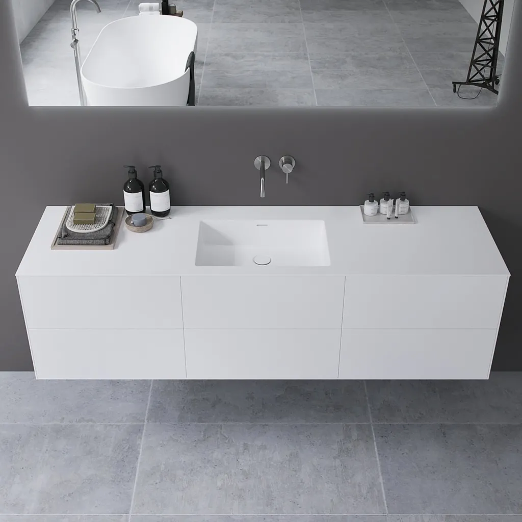 Copenhagen Chic 180 - MKII, Snedkermøbel, 6 skuffer, vask & korpus i Glacier White Corian® og fronter i Matwhite