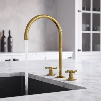 Hassel&Teudt HHV605 S05 - Køkkenblander med svingtud, Poleret Messing Natur