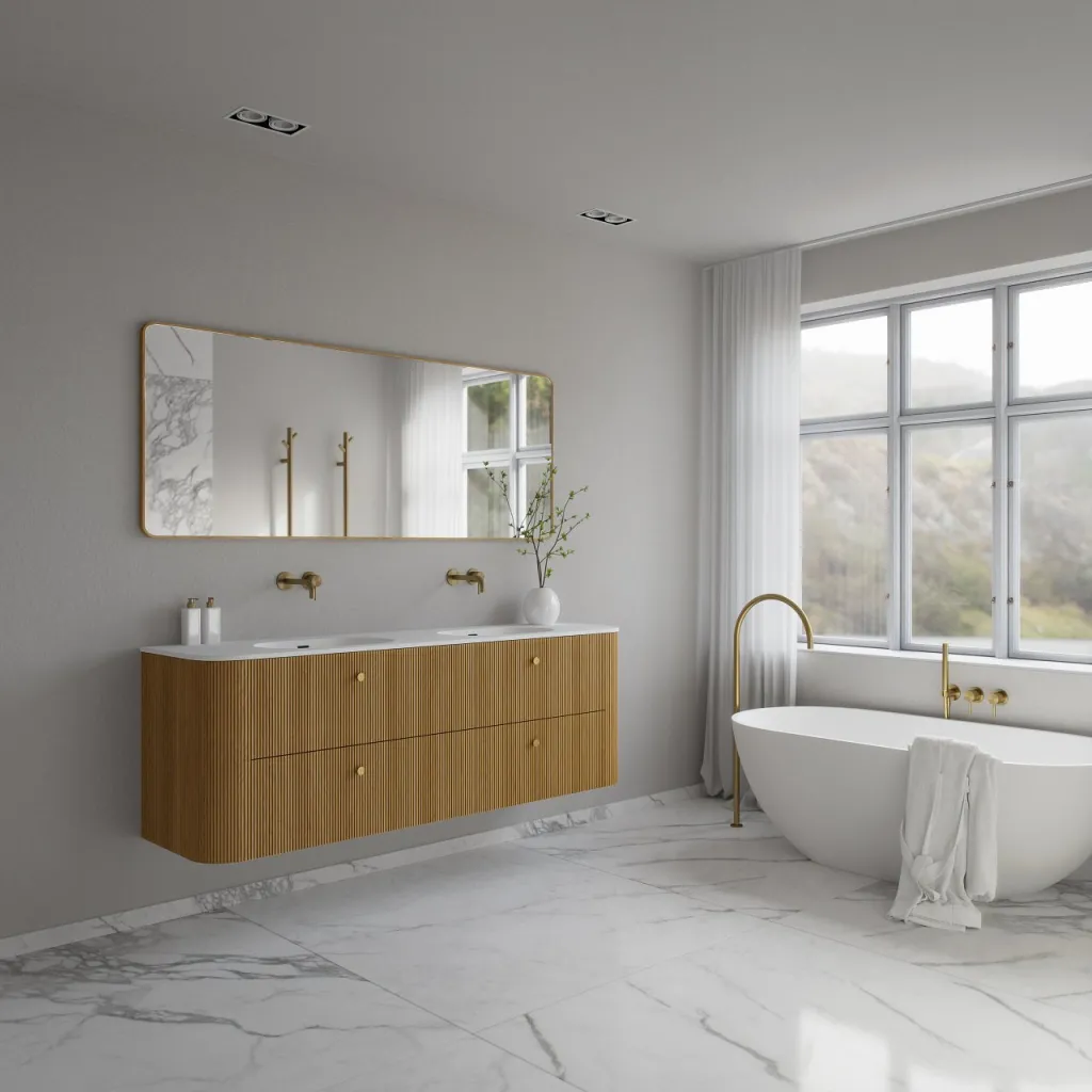 Noorwork 180D - Snedkermøbel i Natur Eg inkl. Mathvid Corian® Dobbeltvask